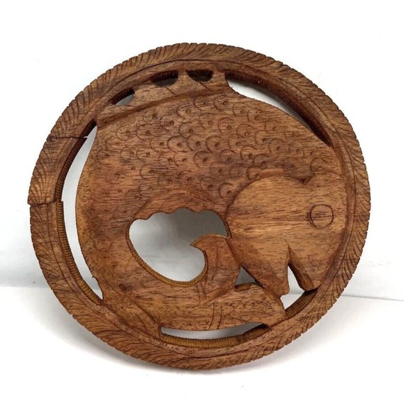 SMALL Handmade Wooden Fish Trivet - with Flaws - Made in India - Picture 3 of 16